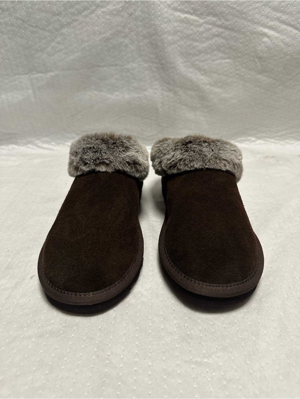 Clarks Brown Suede Faux Fur Clog Slippers